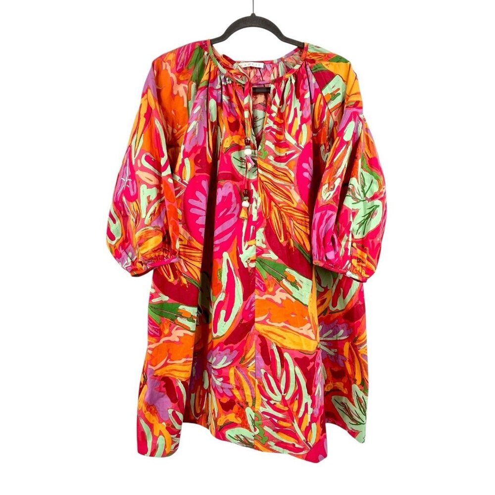 KARLIE Women's Bright A-Line Oversize Puff Sleeve Beaded Tassel Dress Small